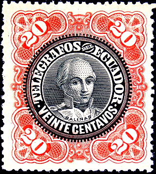 Эквадор 1900 год . Телеграфная марка 20 с.